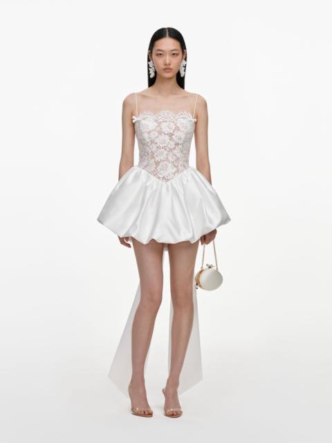 self-portrait White Sequin Lace Bow Mini Dress