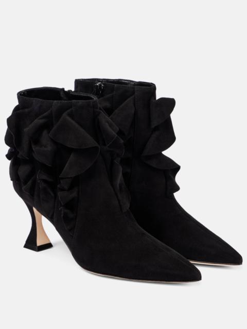 Manolo Blahnik Pompa ruffled suede ankle boots