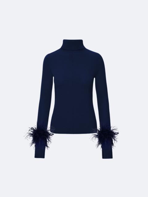 LAPOINTE Pintuck Turtleneck With Feathers