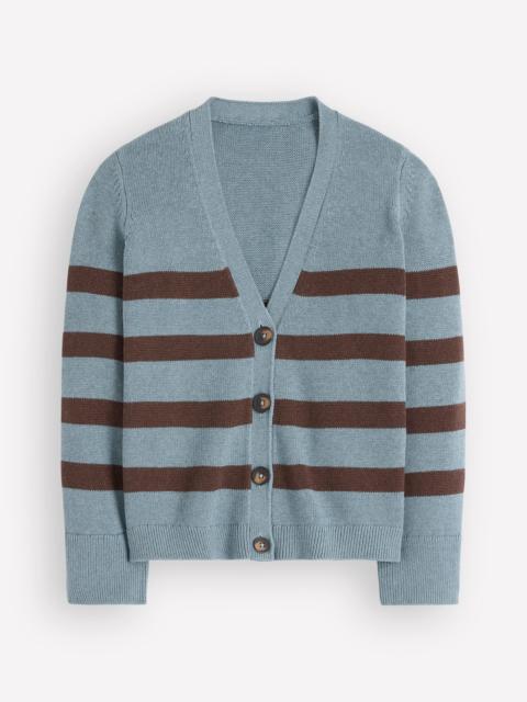 BODEN Lucy Relaxed Cotton Cardigan-Pavilion Blue, Brown Stripe
