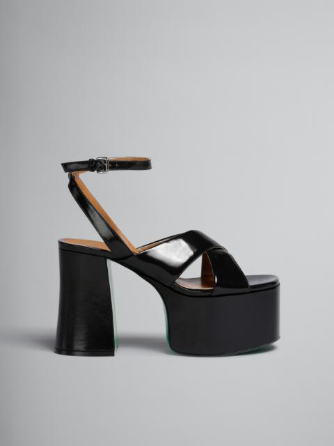 Marni BLACK PATENT LEATHER PLATFORM SANDAL