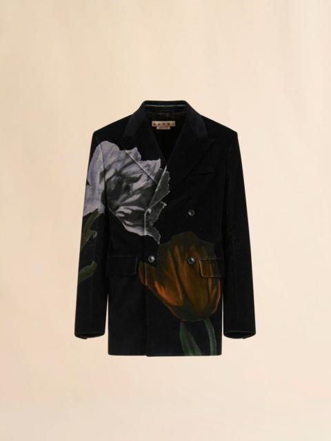 Marni BLACK VELVET BLAZER WITH TULIP PRINT