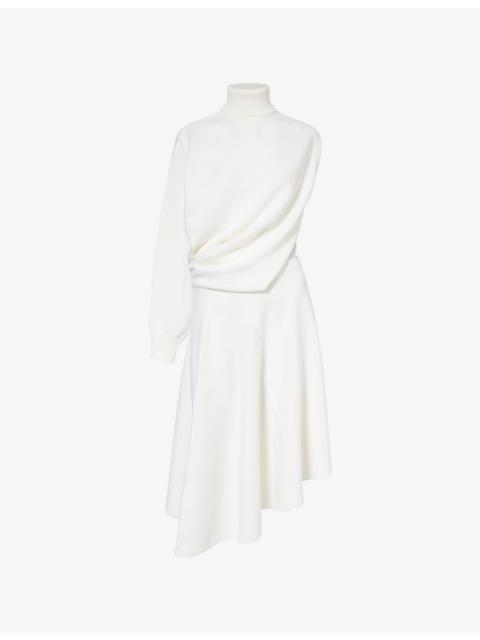 Alaïa Asymmetric Cut-Out Wool Midi Dress