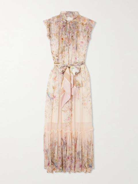 Zimmermann Rebellion Tie-detailed Ruffled Printed Chiffon Maxi Dress