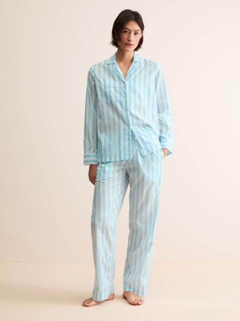 Derek Rose Women's Pajamas Amalfi Cotton Batiste Aqua Blue Stripe