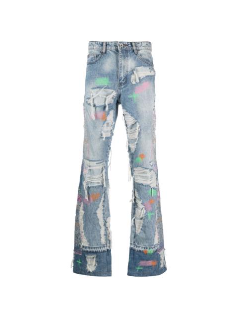 WHO DECIDES WAR Technicolor-embroidered straight jeans