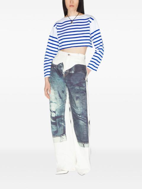 Jean Paul Gaultier long-sleeve stripe-pattern crop top