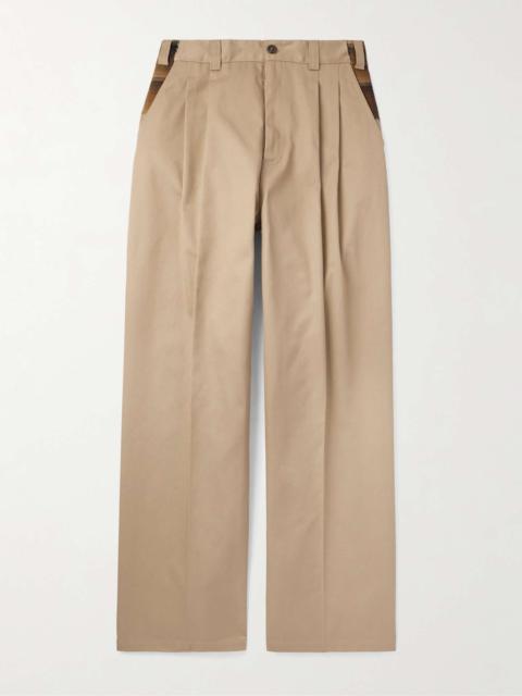 + Pendleton Skater Wide-Leg Pleated Panelled Twill and Checked Virgin Wool Trousers