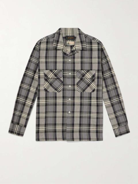Convertible-Collar Checked Cotton Shirt