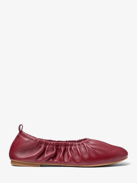 MICHAEL KORS Bri Ruched Leather Ballet Flat