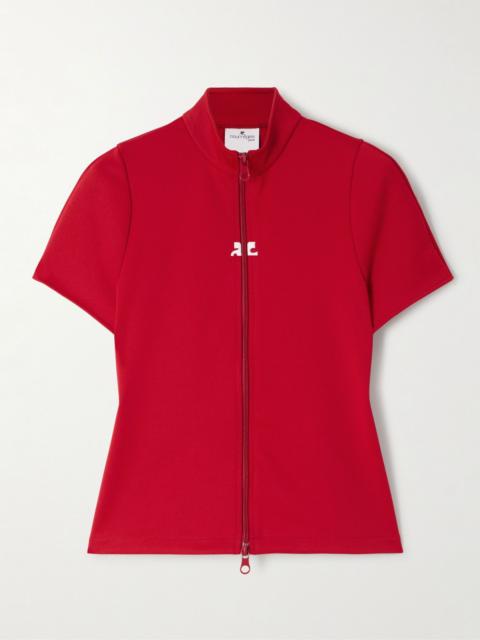 courrèges Embroidered jersey zip-up T-shirt Red