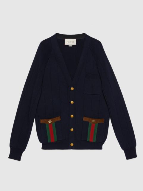 GUCCI Knit wool blend cardigan with Web