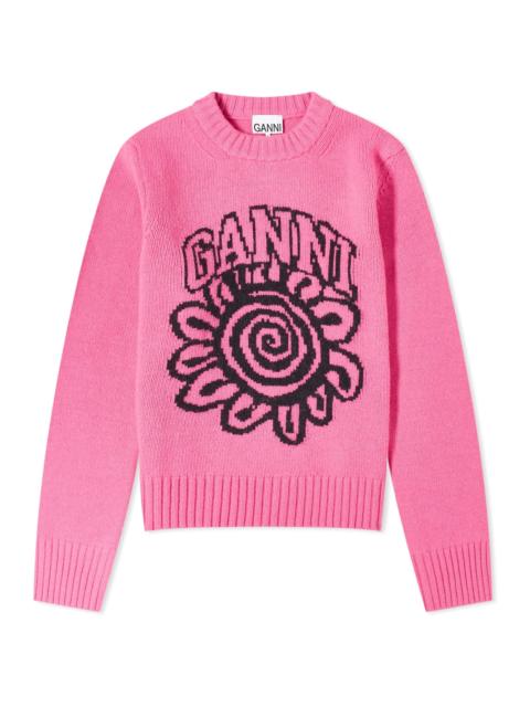 GANNI GANNI Graphic O-Neck Pullover Flower