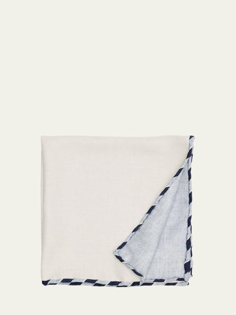 Brunello Cucinelli Men's Double-Face Stripe-Trim Silk Pocket Square