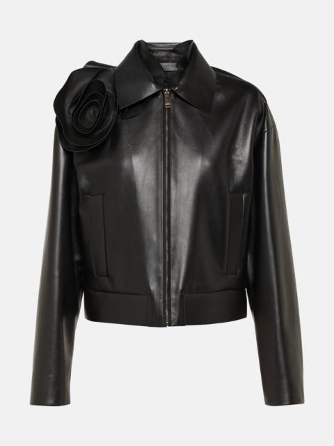 Valentino Floral-appliqué leather jacket