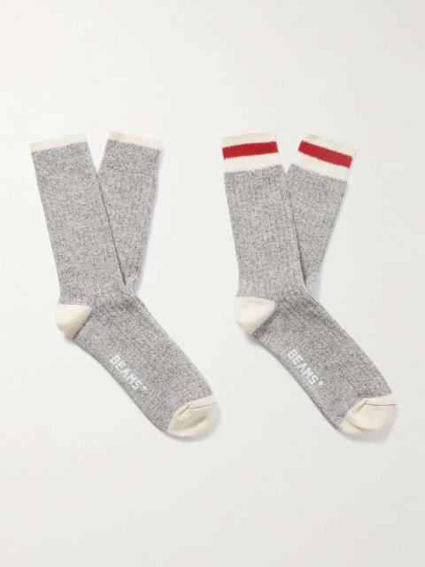 BEAMS PLUS Rag Pack of Two Striped Ribbed Cotton-Blend Socks