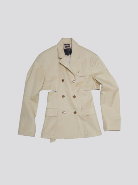 DOUBLE BREASTED OPEN BACK BLAZER - LIGHT KHAKI