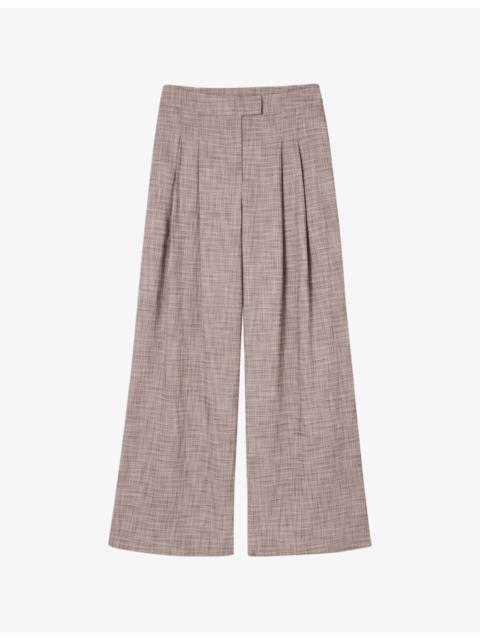 WHISTLES Checked Pleated Wide-Leg Woven Trousers