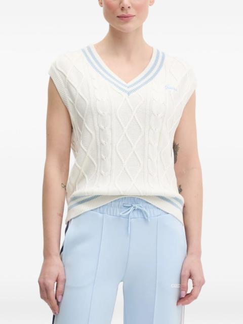 GUESS USA striped-trim cable-knit vest