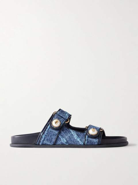 JIMMY CHOO Fayence embellished frayed denim sandals Mid denim