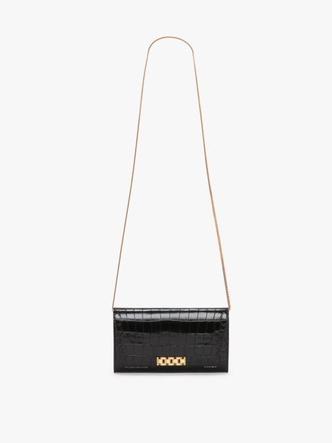 Wallet On Chain In Black Croc-Effect Leather