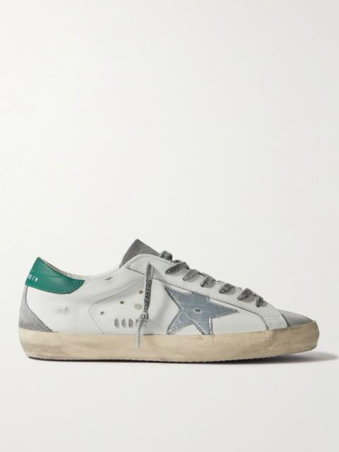 Golden Goose Super-Star Distressed Suede-Trimmed Leather Sneakers White