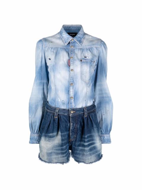 two-tone distressed denim playsuit