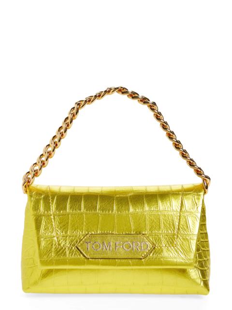 Mini Metallic Croc Embossed Leather Shoulder Bag