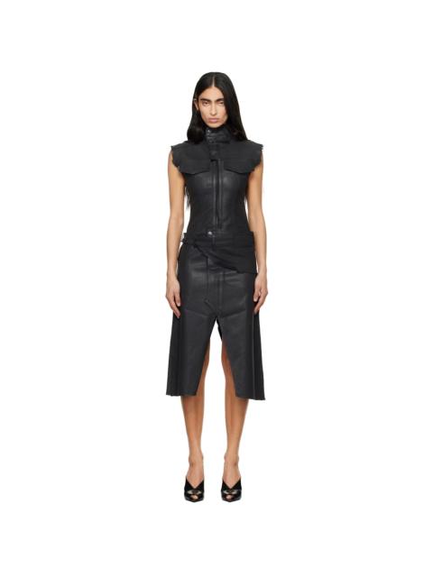 OTTOLINGER Black Glazed Denim Belted Midi Dress