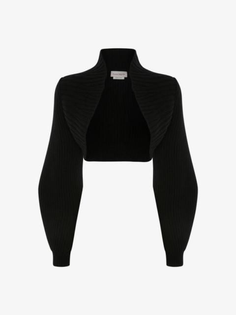 Alexander McQueen Rib Knit Wool Shrug in Black