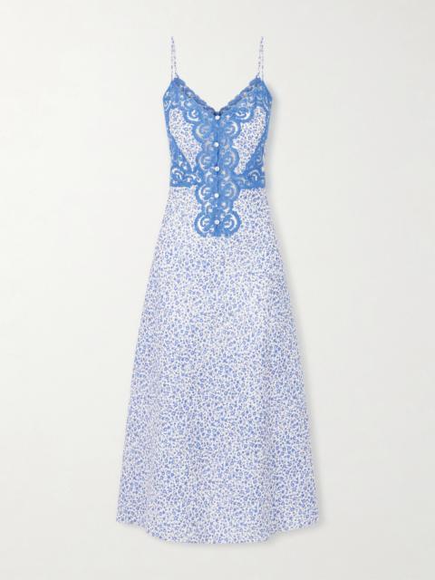 LORETTA CAPONI Palmira Floral-print Lace-trimmed Cotton Maxi Dress