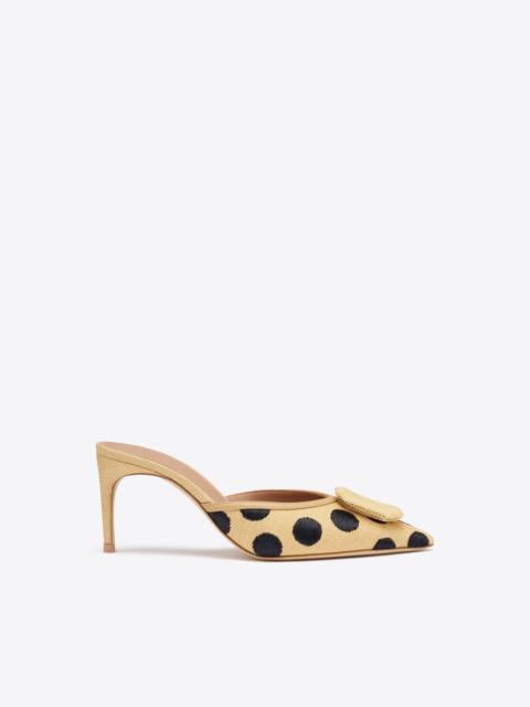MALONE SOULIERS Mona 70 Beige Polka-Dot Raffia Mules