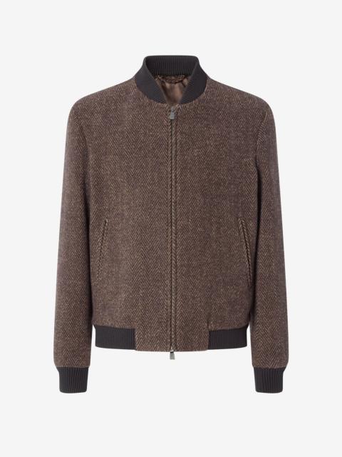 CORNELIANI Dark brown herringbone technical wool bomber jacket
