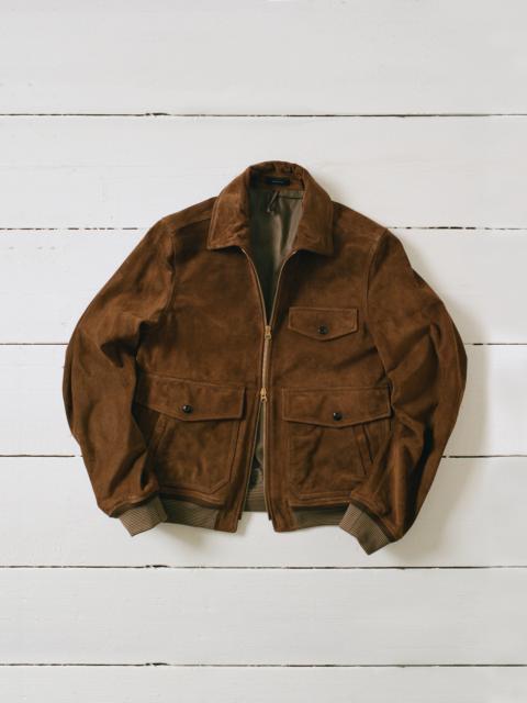Drake's Tobacco Heavyweight Suede A-2 Bomber Jacket