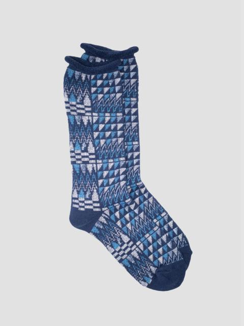 Nigel Cabourn Kinari Tokyo Cotton Salish Rug Crew Sock in Blue