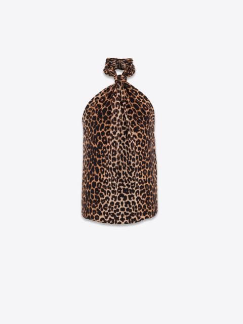 SAINT LAURENT halter top in leopard silk georgette