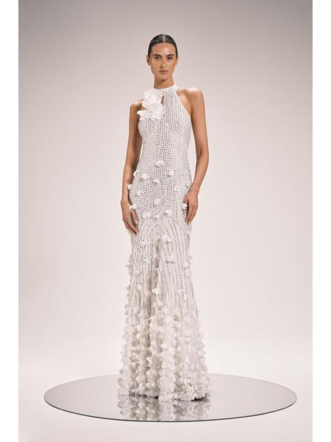 KAREN MILLEN Crystal Applique Woven Maxi Rosette Maxi Dress