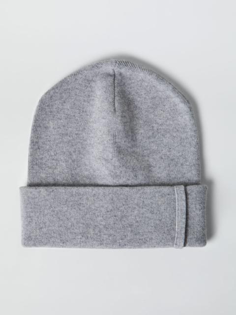 Cashmere rib knit beanie with monili