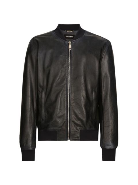 zip-up leather bomber jacket