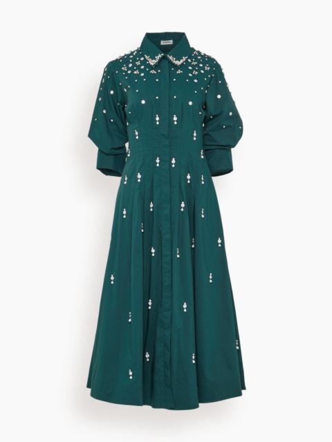 SIMKHAI Jazz Embellished Pintuck Midi Dress in Emerald