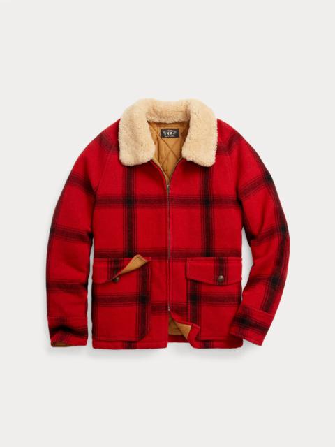 Shearling-Collar Plaid Wool Jacket
