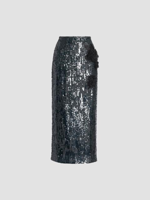 Erdem FLORAL APPLIQUE SEQUIN MIDI PENCIL SKIRT