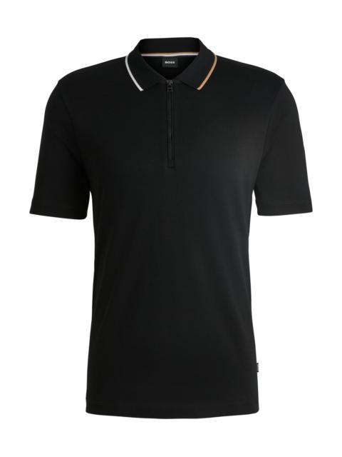 BOSS ZIP-NECK POLO SHIRT IN INTERLOCK COTTON