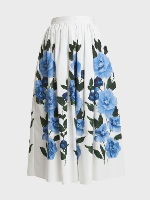 Erdem Painted Floral Volume Midi Skirt