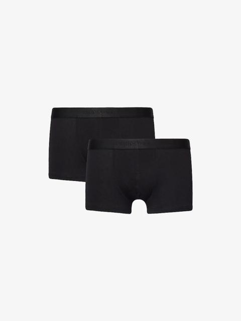 Branded-waistband mid-rise pack of two stretch-cotton trunks