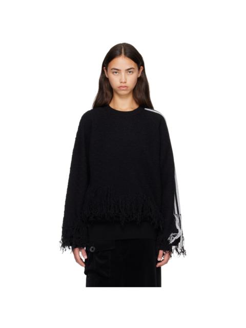 Y-3 Black Knitted 3-Stripes Fringy Sweater