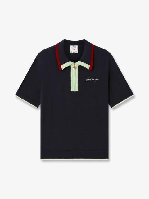 CASABLANCA Navy Merino Short Sleeve Polo Shirt