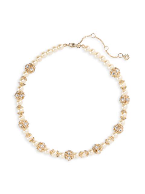 Marchesa Pavé Station Imitation Pearl Collar Necklace in Gold/Blush/Cry