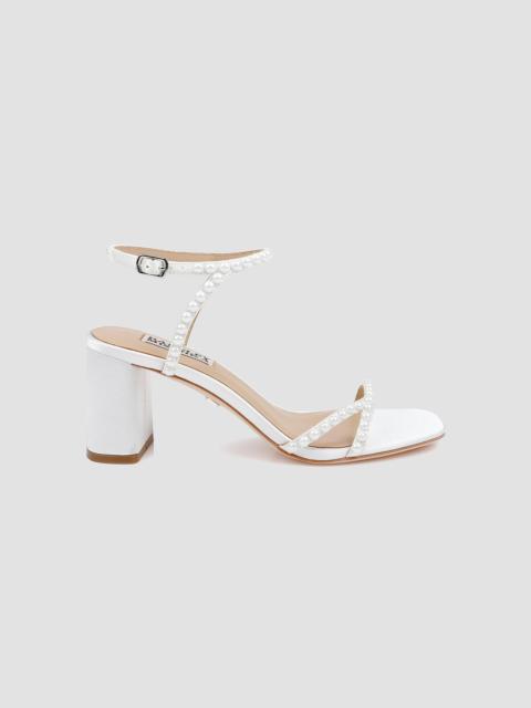 BADGLEY MISCHKA Women's Giabella 65MM Imitation Pearl-Embellished Satin Sandals - White Satin