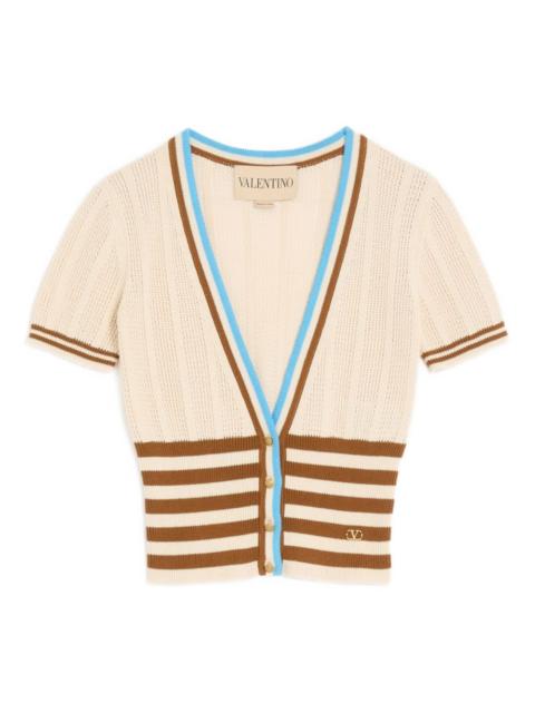 Valentino striped logo-plaque cardigan